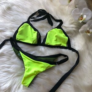 Neon green and fishnet bikini